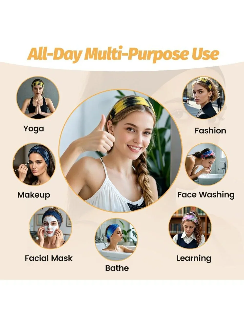 Women X-Colorful-1-8 Stretchy 6 Pack Headbands Yoga Sweatband Hair Accessories